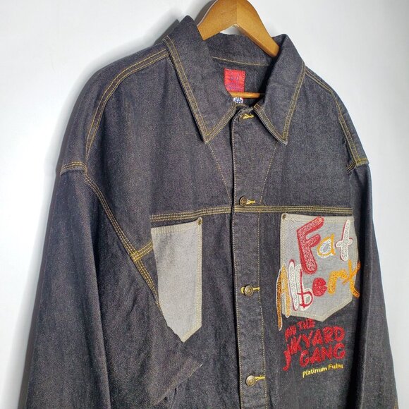 Platinum Fubu Mens Fat Albert Junkyard Gang Black Denim Jean Jacket Size 3X - Picture 3 of 11